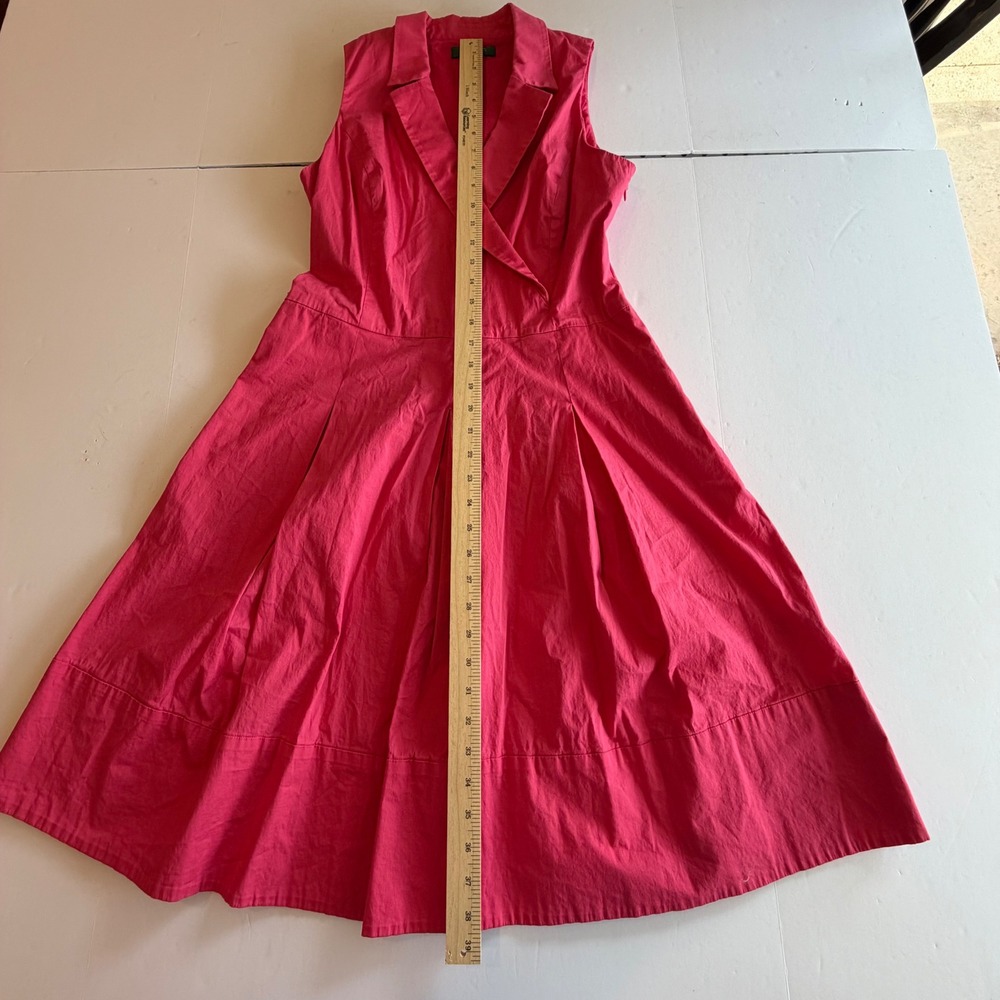 Lauren Ralph Lauren Pink Sleeveless Fit Flare Midi Dress Size 14 Cotton Surplice - Picture 4 of 7